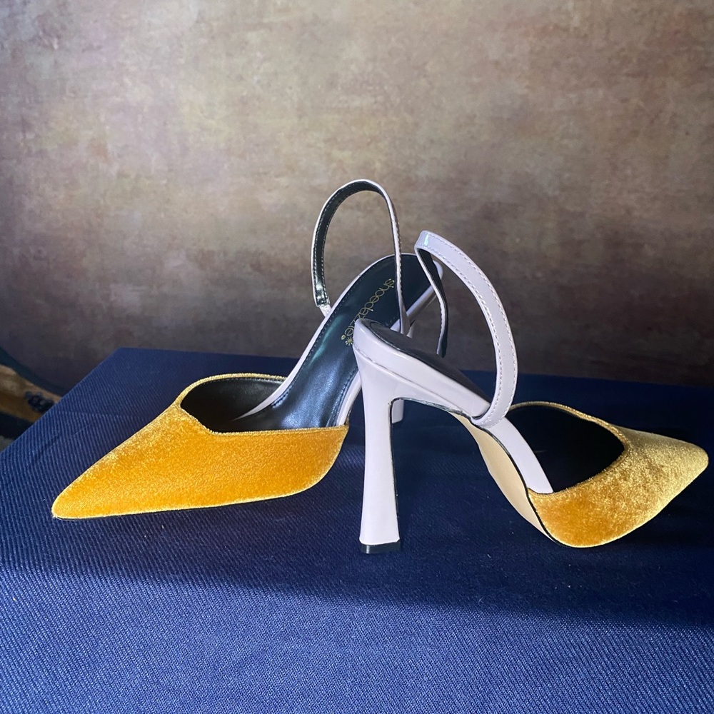Shoe Dazzle Orange and Purple Stiletto Heels